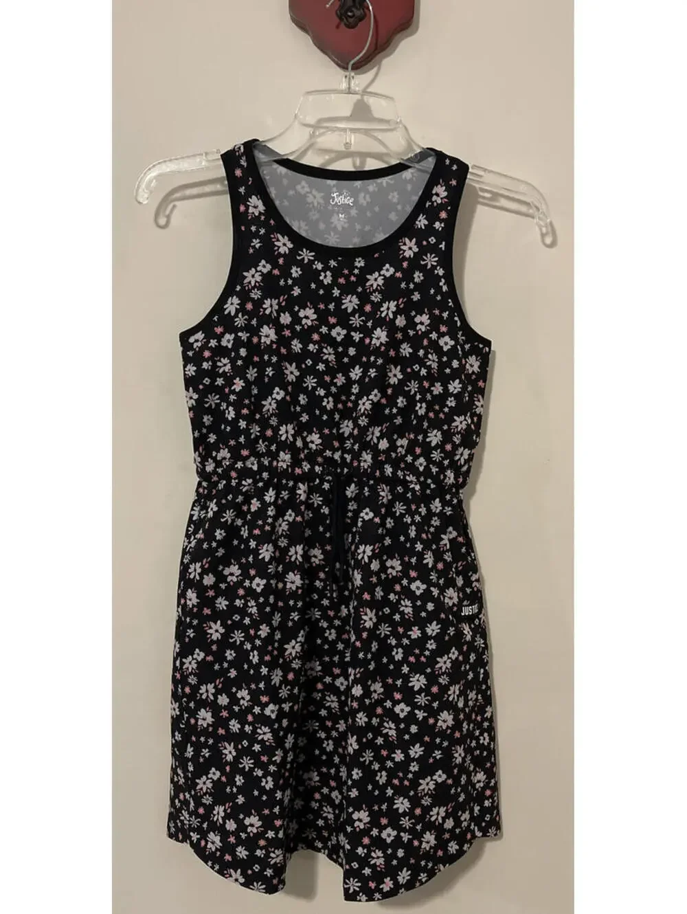 Justice Girls Size 10 Black Floral Sleeveless Elastic-Waist Dress! A6139